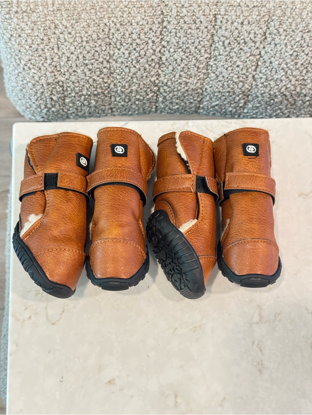 Brown Insulated Dog Boots with Hook-and-Loop Straps